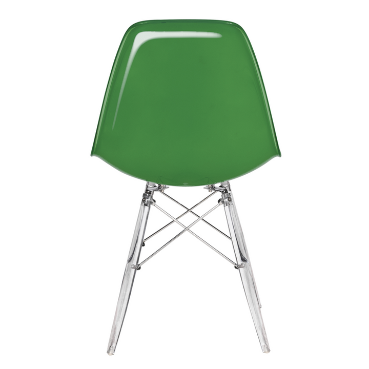 LeisureMod Dover Molded Side Chair with Acrylic Base in White Green Back View.