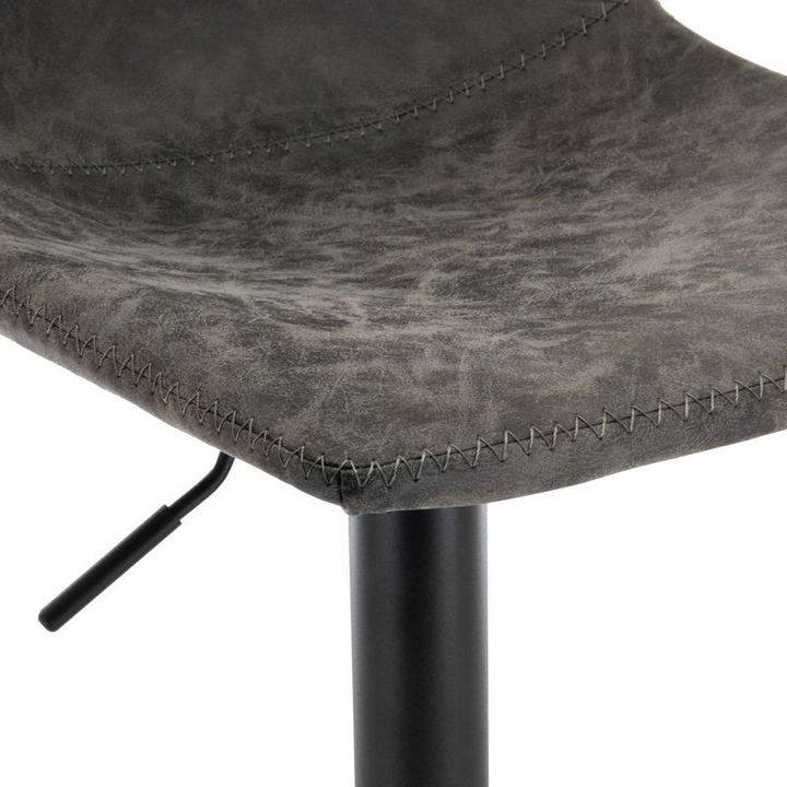 LeisureMod Tilbury Modern Adjustable Bar Stool with Footrest and 360-Degree Swivel in Grey Closeup.
