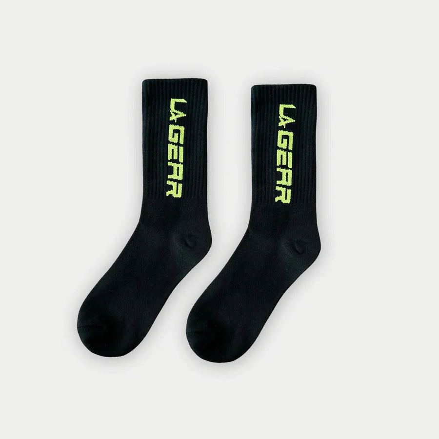 LA Gear Classic Crew Socks Neon Yellow and Black
