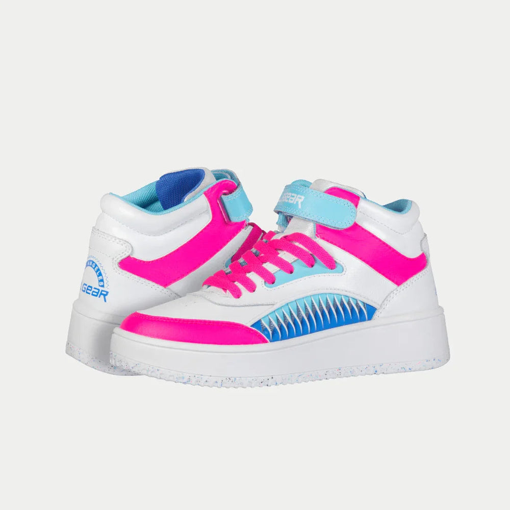 LA Gear Kids Flame High-top White, Pink and Blue