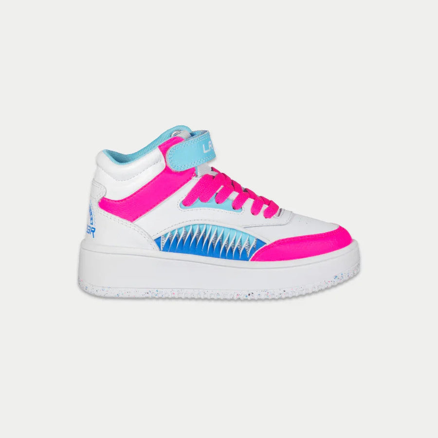 LA Gear Kids Flame High-top White, Pink and Blue