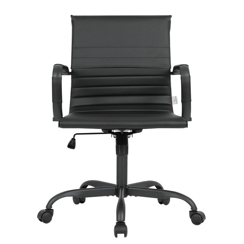 LeisureMod Harris Leather Home Office Chair with Black Frame in Black Front View.