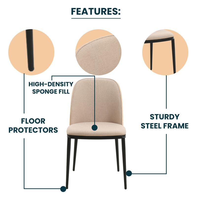 Beige chair with features highlighted on a white background.