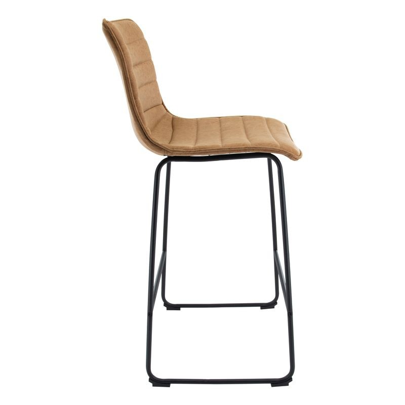LeisureMod Brooklyn 29.9" Modern Leather Bar Stool with Black Iron Base and Footrest Side View.