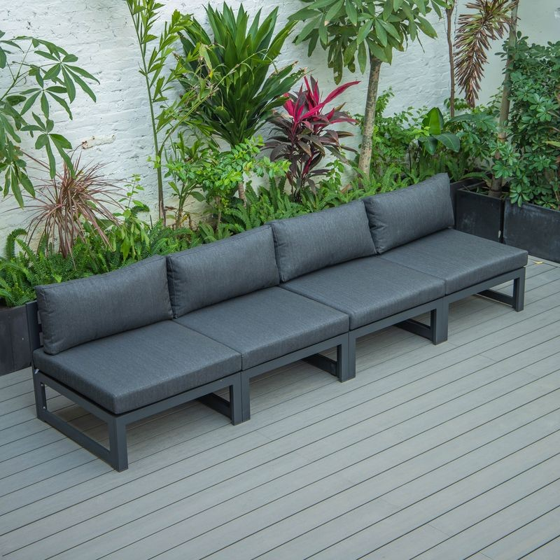 LeisureMod Chelsea 4-Piece Middle Patio Chairs Black Aluminum with Cushions Black Photo.