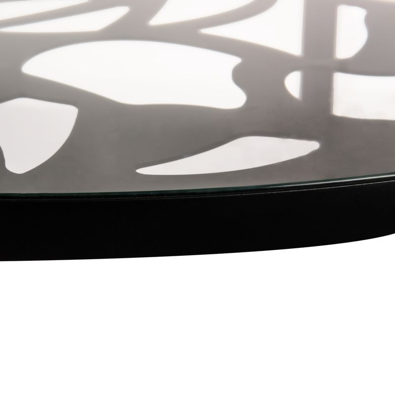 LeisureMod Devon Tree Design Glass Top Aluminum Base Indoor Outdoor Dining Table Black Zoomed.
