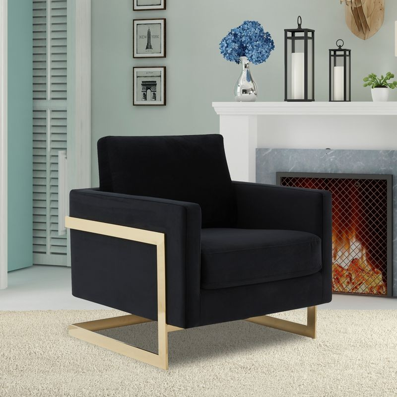 Lincoln Velvet Accent Armchair with Gold Frame Midnight Black with Background
