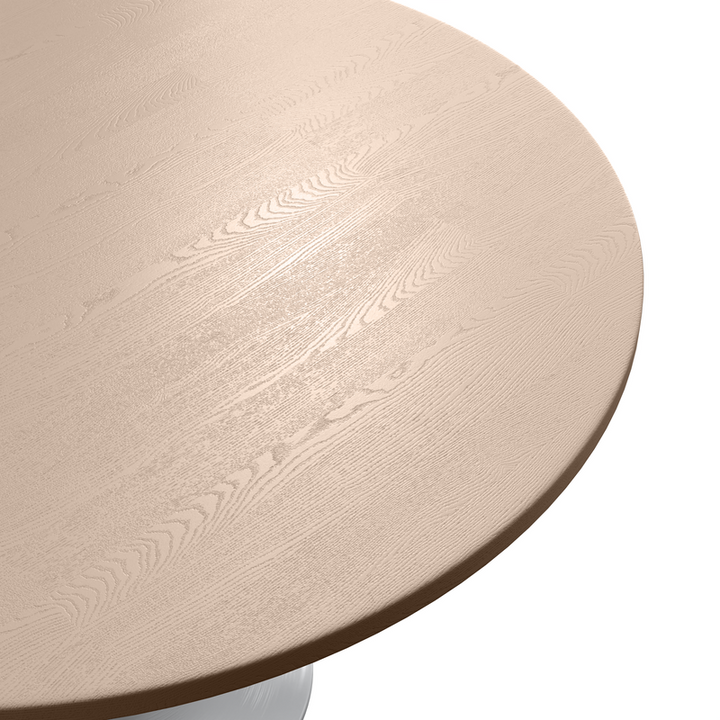 LeisureMod Verve Collection 48 Round Dining Table, White Base with Light Natural Wood MDF Top