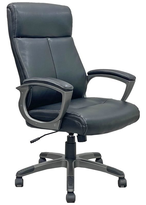 Black Leather High Back Swivel Chair with Charcoal Frame