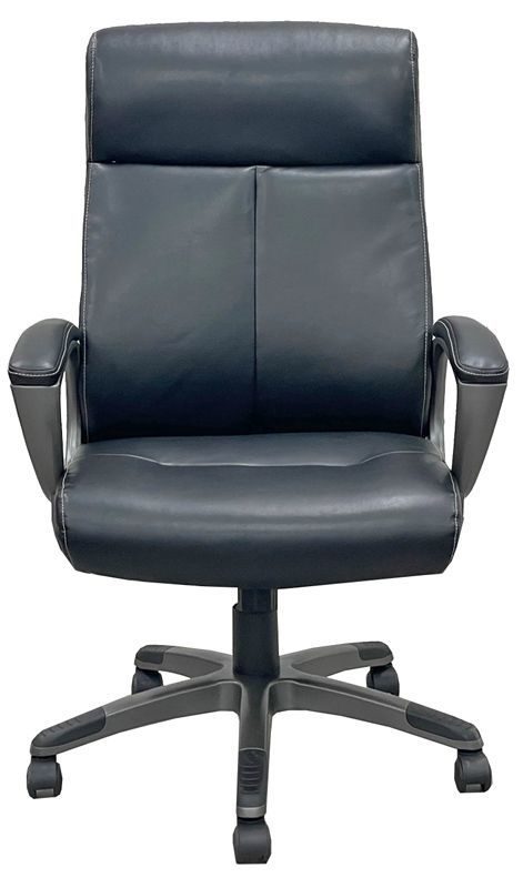 Black Leather High Back Swivel Chair with Charcoal Frame Front