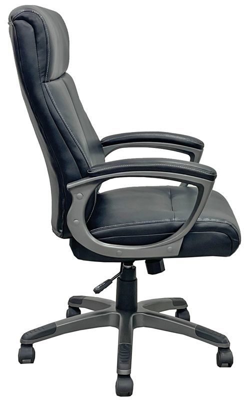 Black Leather High Back Swivel Chair with Charcoal Frame Side