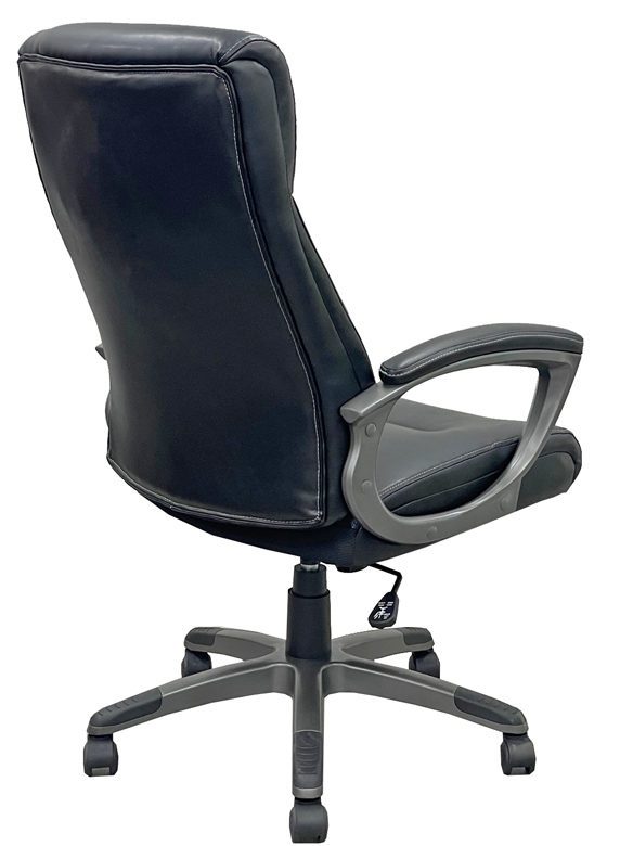 Black Leather High Back Swivel Chair with Charcoal Frame Back