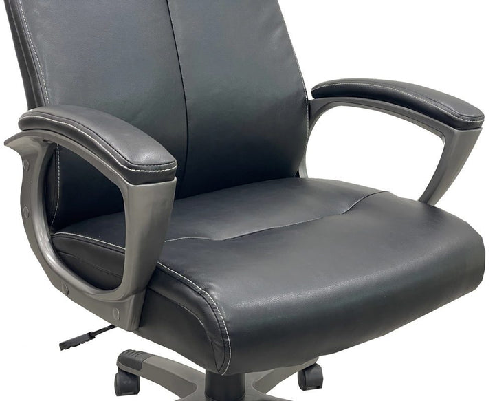 Black Leather High Back Swivel Chair with Charcoal Frame Zoomed Seat