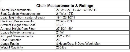 Black Leather High Back Swivel Chair with Charcoal Frame Size Chart