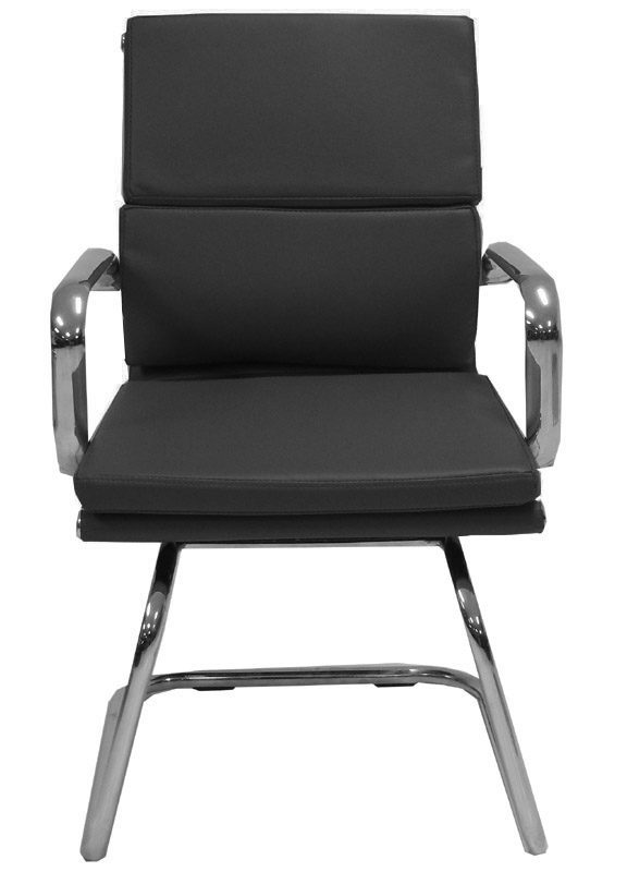 Black Leather Soft Pad Guest Chair Front