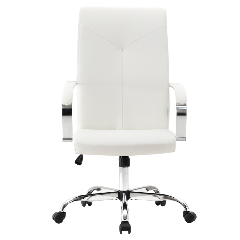 LeisureMod Sonora Modern High-Back Leather Office Chair White Front.