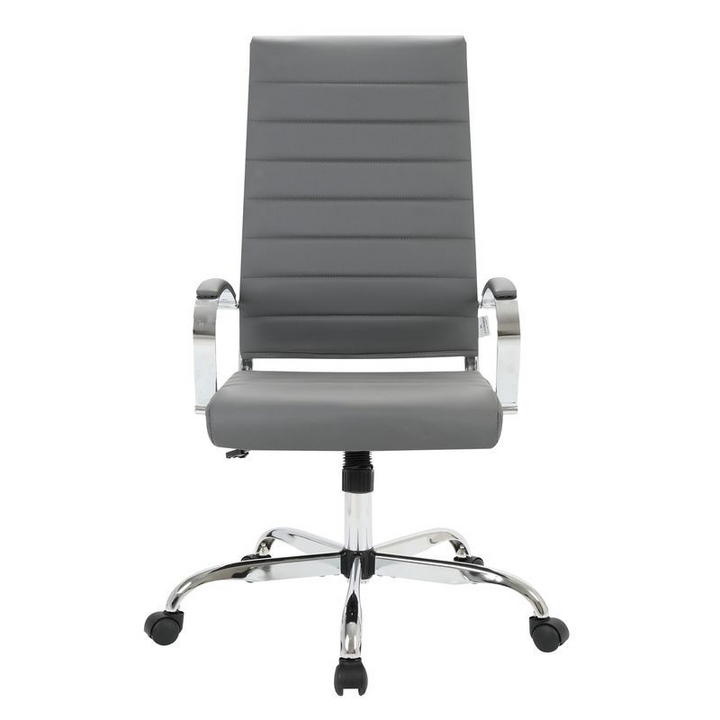 LeisureMod Benmar High-Back Leather Office Chair Grey Front View.