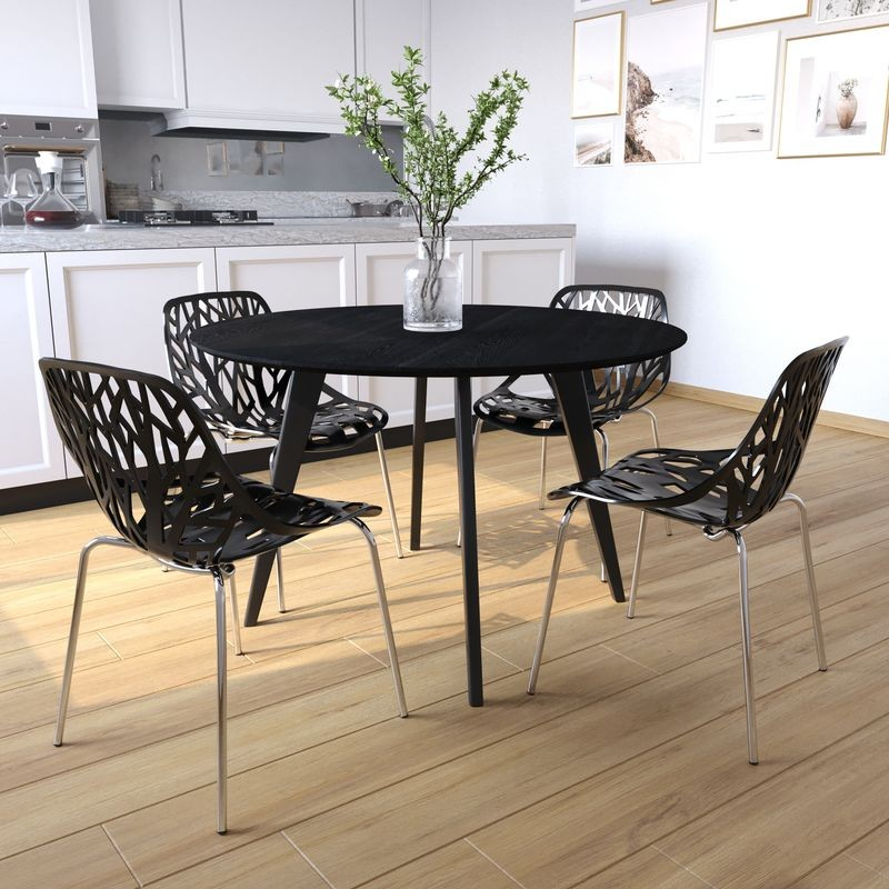 LeisureMod Modern Asbury Dining Chair w/ Chromed Legs Black at Table.