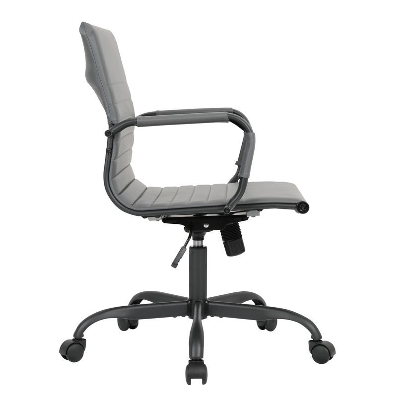 LeisureMod Harris Leather Home Office Chair in Grey with Black Frame Side View.