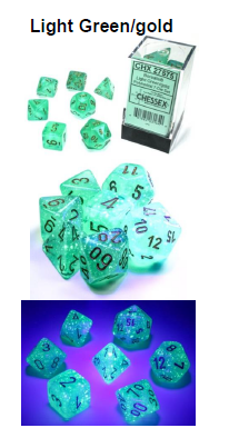 Borealis Light Green /gold 7-Dice / 16mm / 12mm Luminary