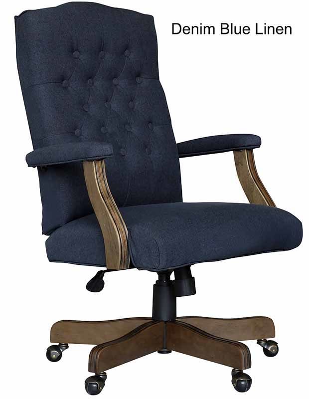 Linen Button Tufted Traditional Swivel Chair Denim Blue Linen