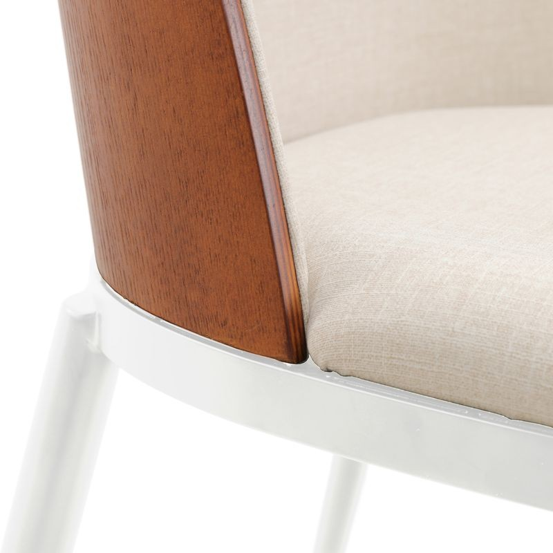 LeisureMod Tule Mid-Century Modern Fabric Dining Side Chair with White Powder-Coated Steel Frame Walnut/Beige Zoomed In.