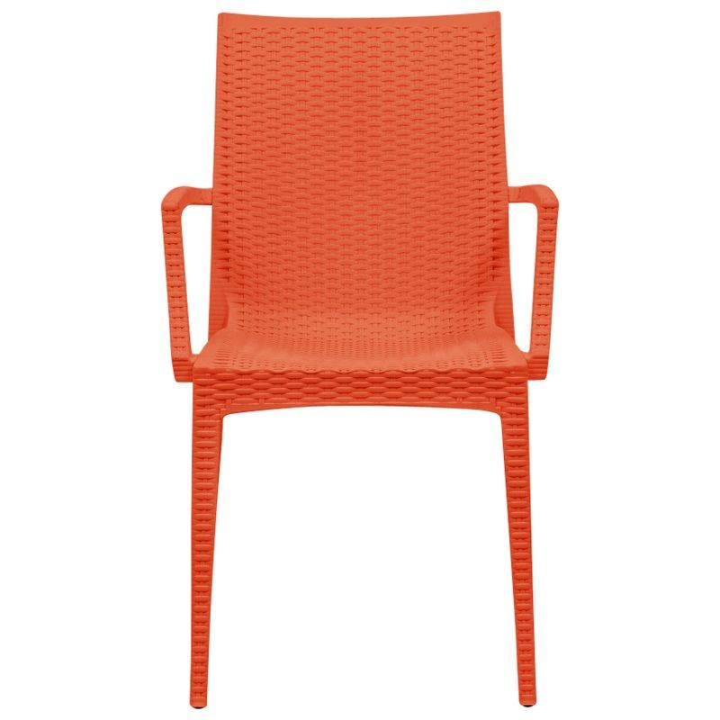 LeisureMod Weave Mace Indoor/Outdoor Chair (With Arms) Orange Front View.