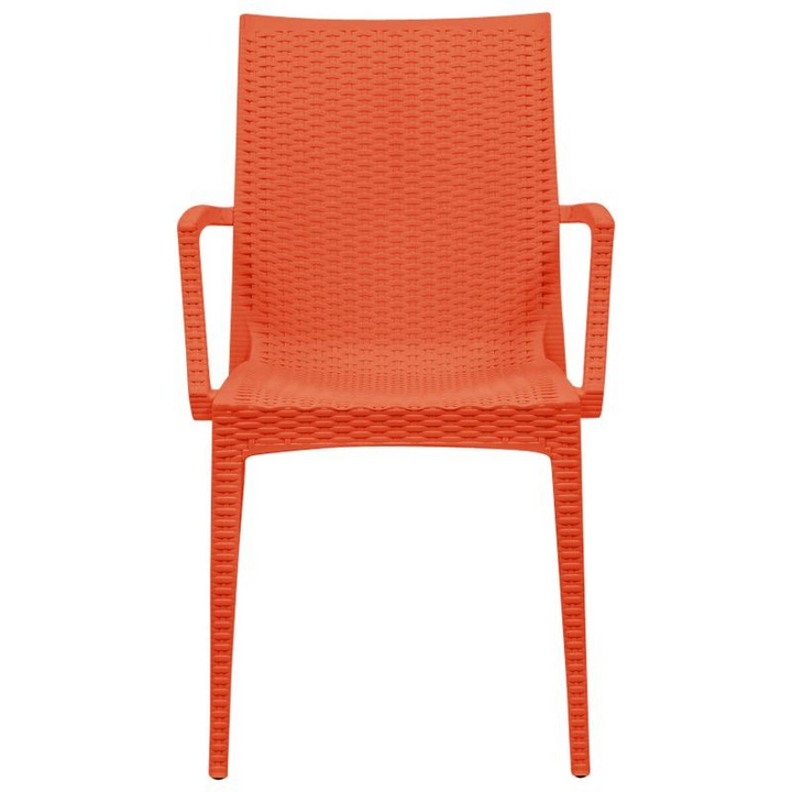 LeisureMod Weave Mace Indoor/Outdoor Chair (With Arms) Orange Front View.