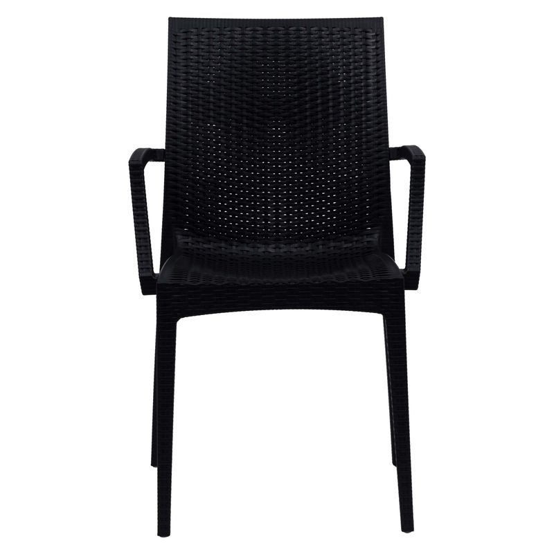 LeisureMod Weave Mace Indoor/Outdoor Chair (With Arms) Black Front View.