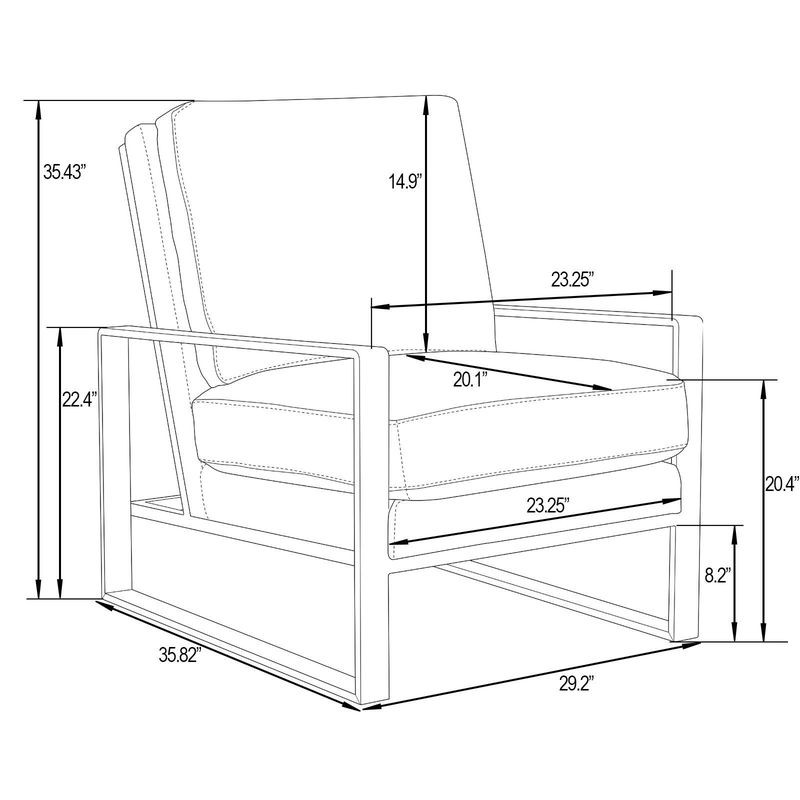 LeisureMod Jefferson Faux Leather Modern Design Accent Armchair with Elegant Silver Frame White Dimensions Chart.