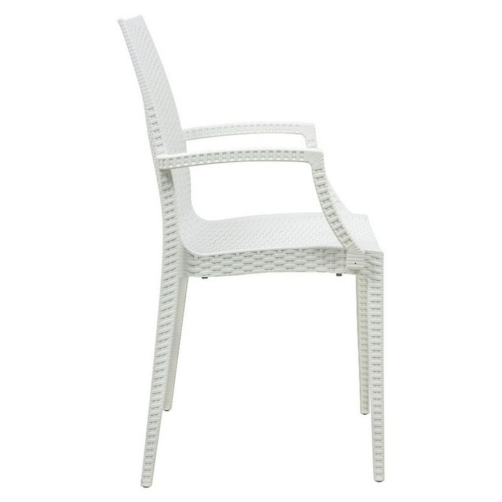 LeisureMod Weave Mace Indoor/Outdoor Chair (With Arms) White Side View.