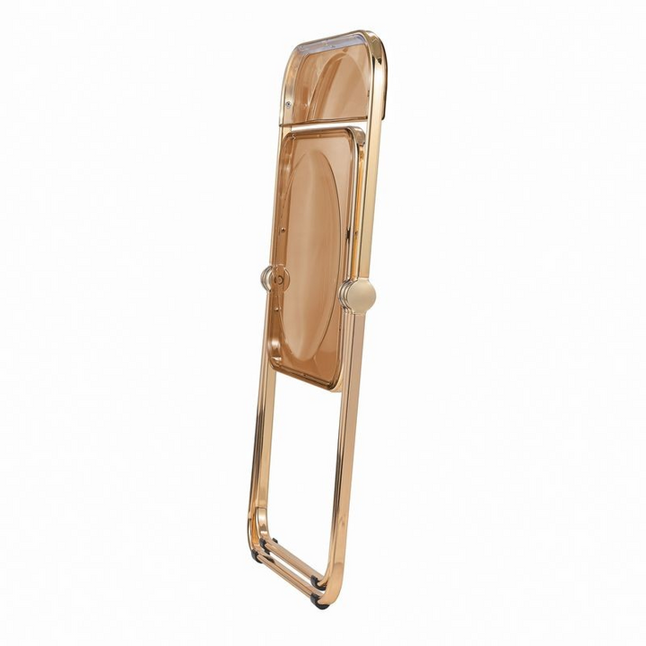 LeisureMod Lawrence Acrylic Folding Chair with Gold Metal Frame Tangerine Folded.