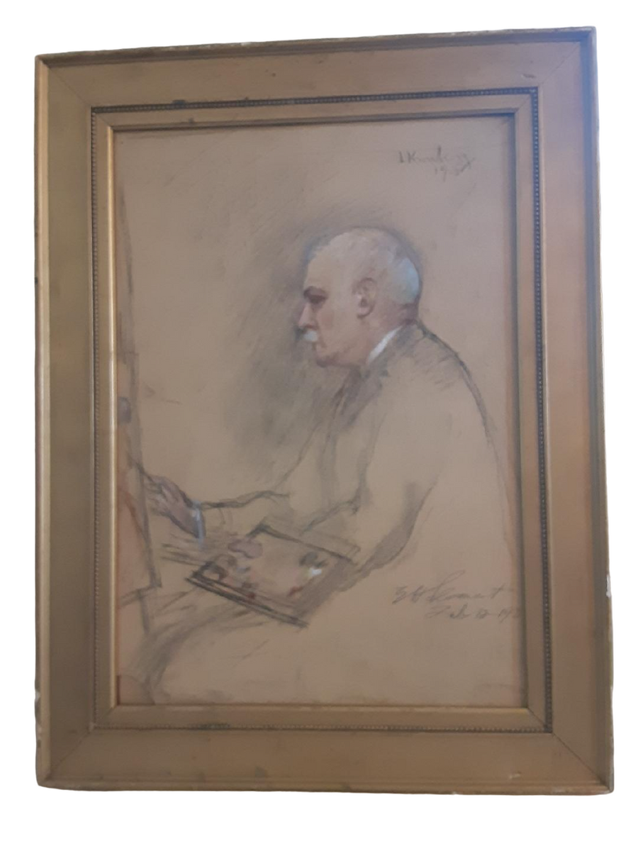 Louis Kronberg Mixed Media Friend E.H.C Professor Front Photo with Frame On Wall
