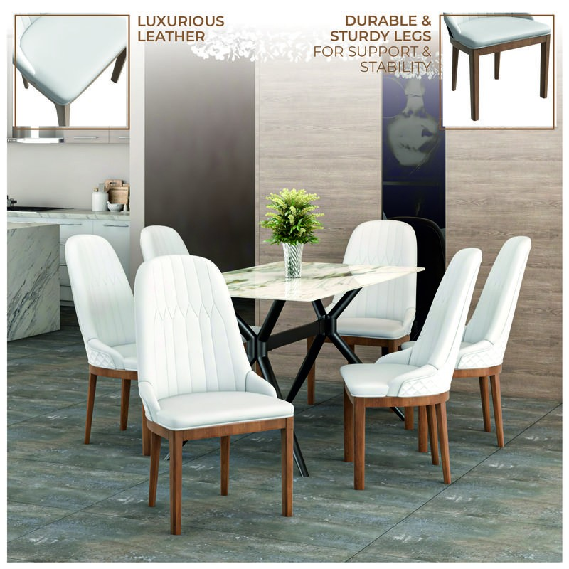 Leisuremod Verisma Collection Modern Wooden Dining Chair in White at Table.
