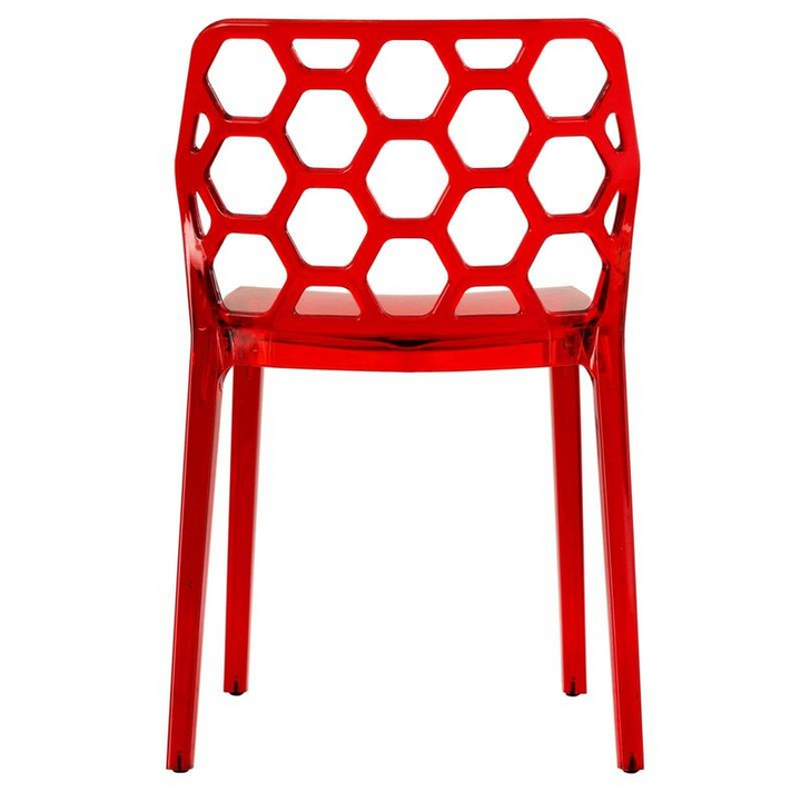 LeisureMod Modern Dynamic Dining Chair Transparent Red Back View.