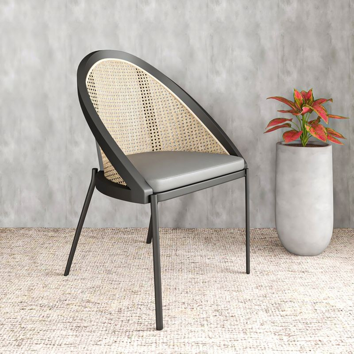 LeisureMod Urbane Collection Modern Dining Chair with Wicker Back in Charcoal with Background.