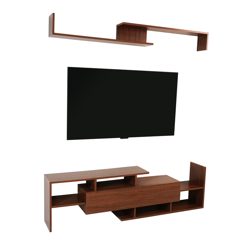 LeisureMod Surrey Modern TV Stand with MDF Shelves and Bookcase in Walnut