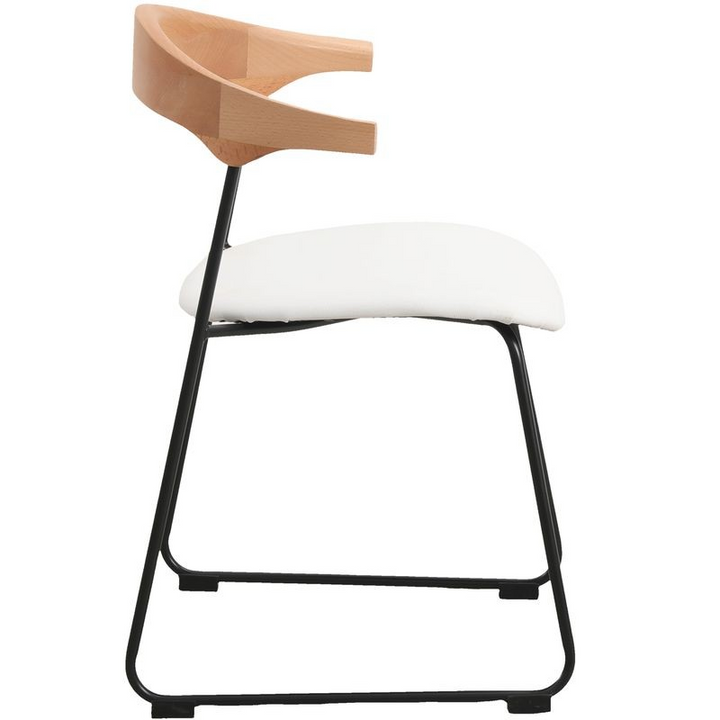 LeisureMod Lyra Collection Modern Chair in Natural Wood Back and White Seat Side View.
