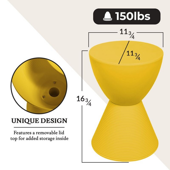 LeisureMod Modern Round Boyd Side Table Yellow Dimensions.