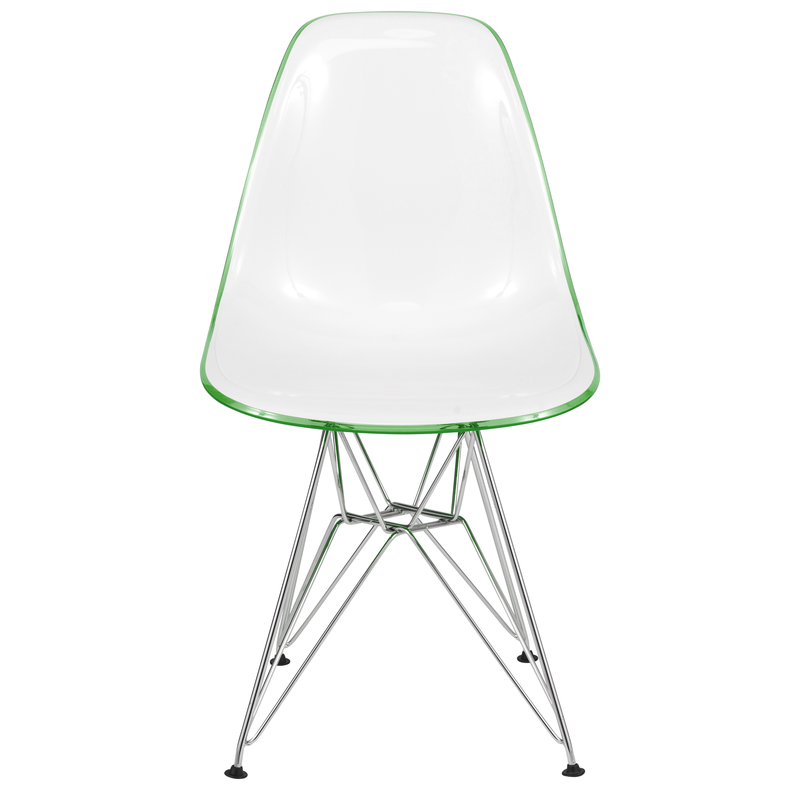 LeisureMod Cresco Molded 2-Tone Eiffel Side Chair in White Green Front View.