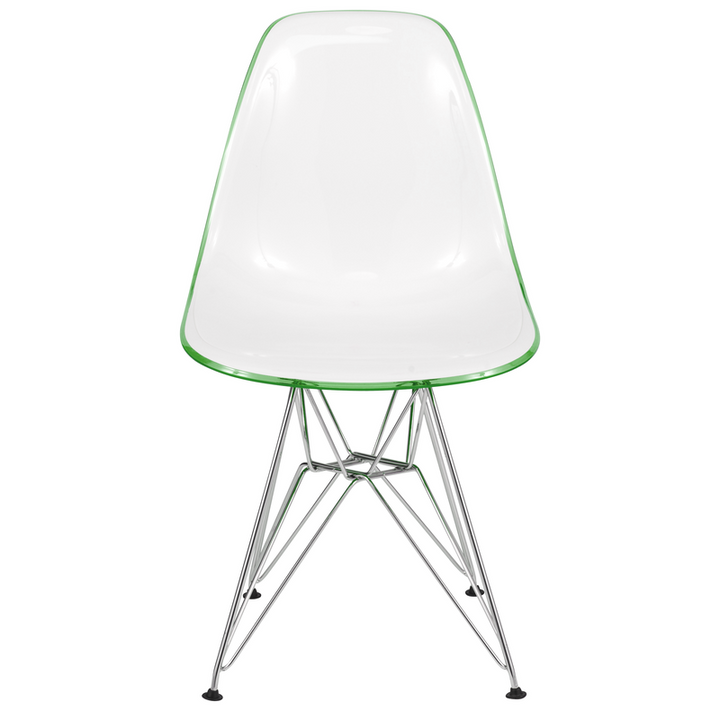 LeisureMod Cresco Molded 2-Tone Eiffel Side Chair in White Green Front View.