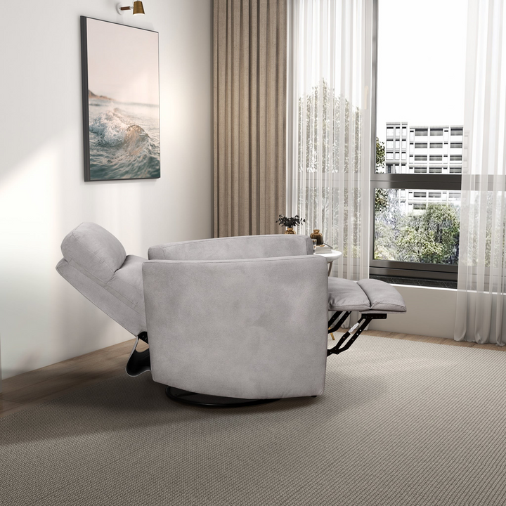 Lawson Swivel Glider Suede Recliner Chair Latte Reclined.