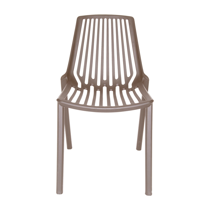 LeisureMod Acken Plastic Stackable Dining Chair Taupe Front View.