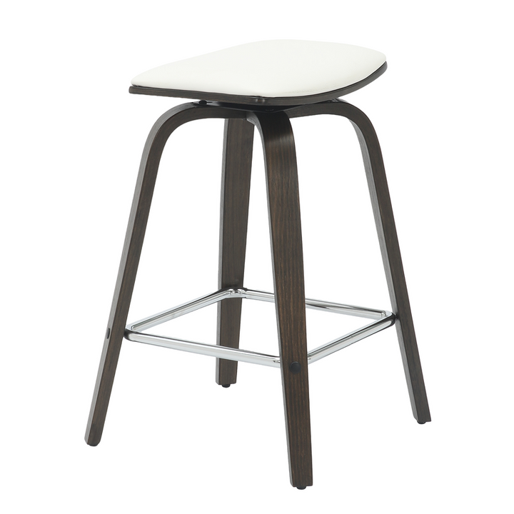 LeisureMod Wooden Counter Stool Square Seat Pelya Collection Modern Style Dark Walnut Color in White Closeup.