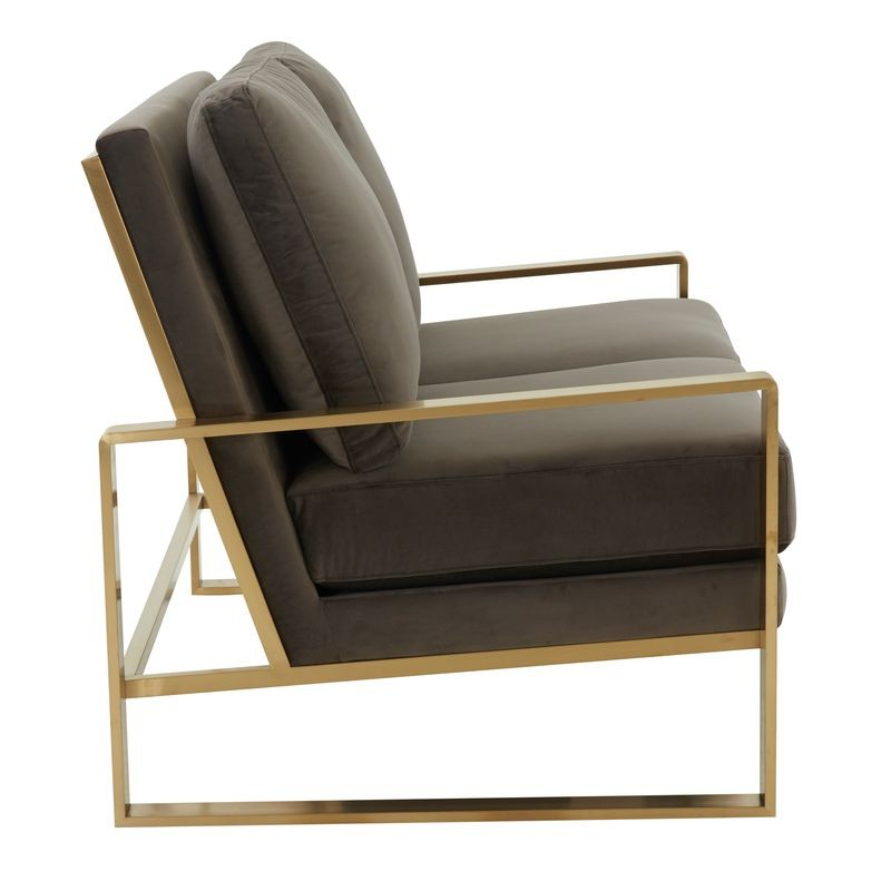 Leisuremod Jefferson Contemporary Modern Velvet Loveseat with Gold Frame Dark Grey Side View.