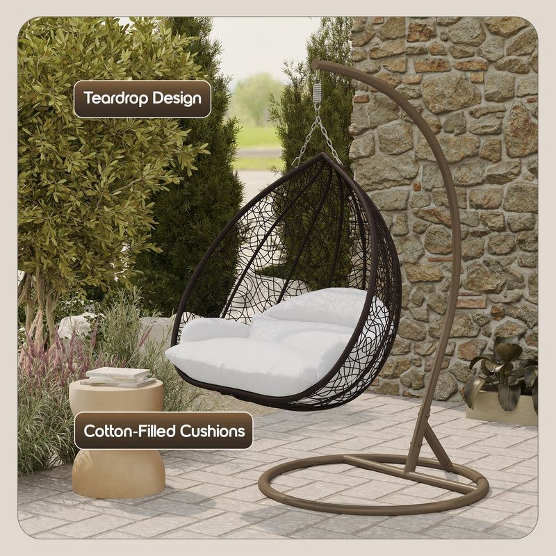 Leisuremod Recluse Collection Modern Outdoor Swing Chair Brown Frame with ES57 White Cushion Description.