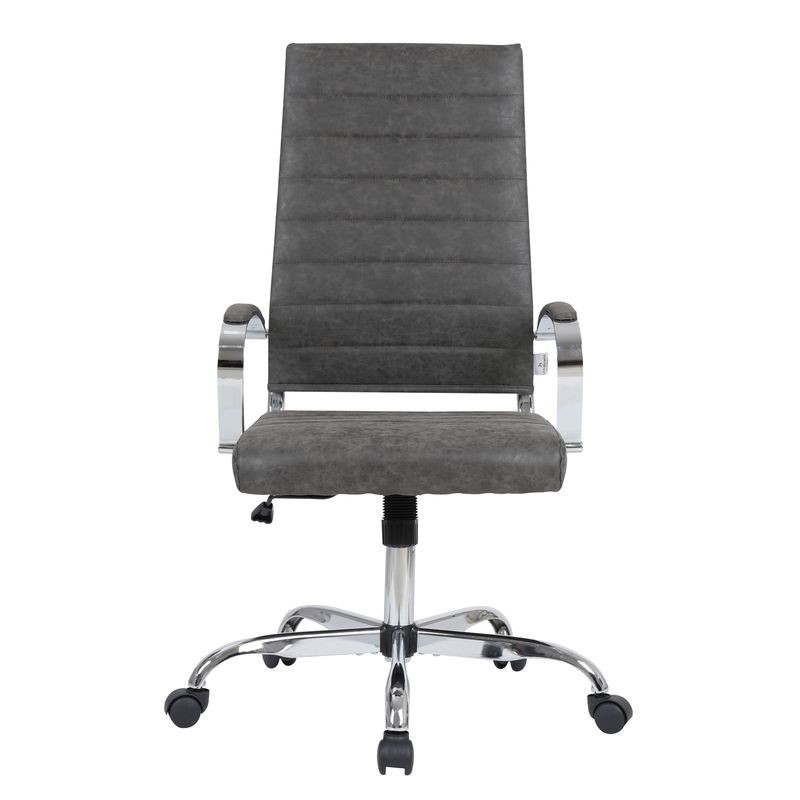 LeisureMod Benmar High-Back Leather Office Chair Charcoal Front View.