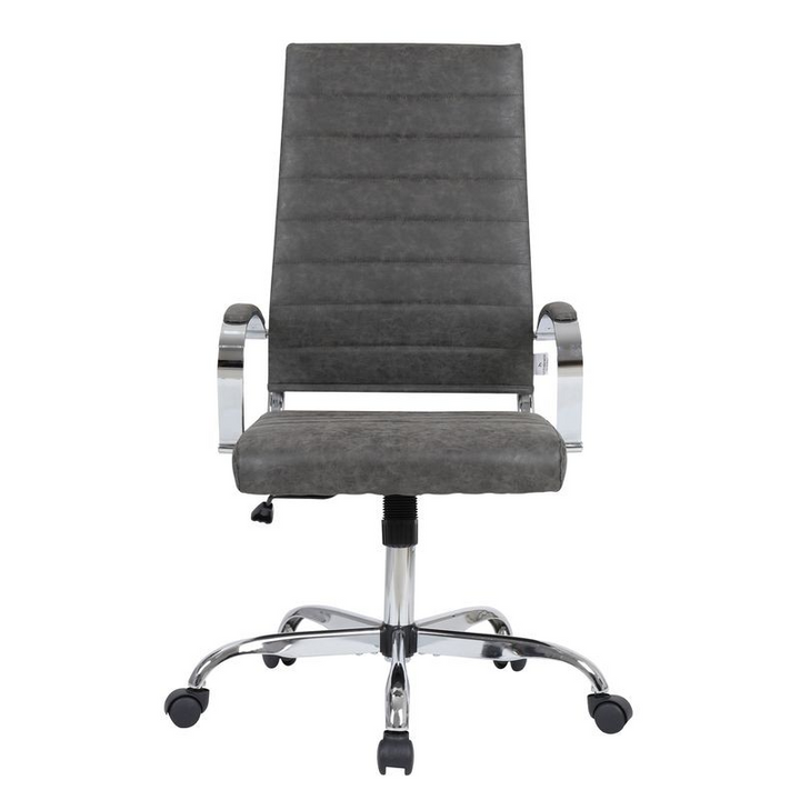 LeisureMod Benmar High-Back Leather Office Chair Charcoal Front View.