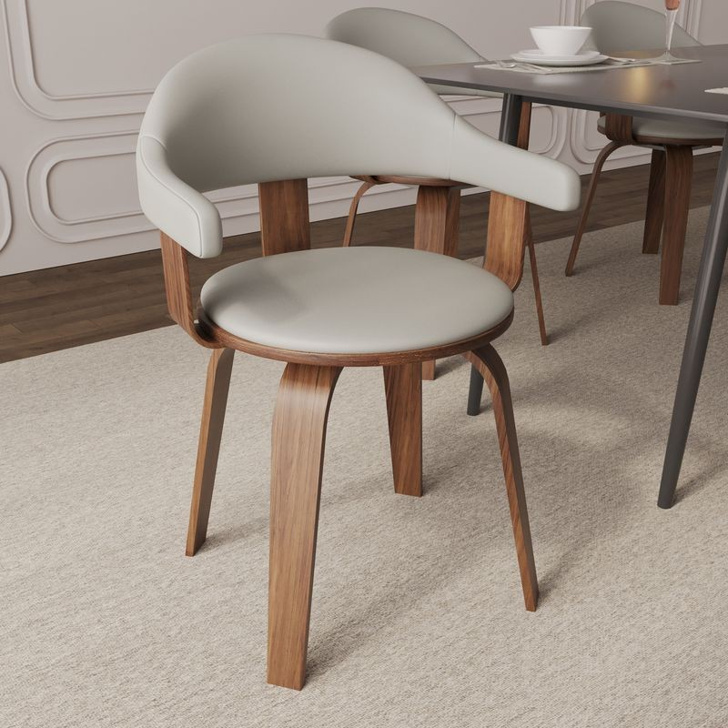 Modern Wooden Dining Chair with Walnut Color Frame in Grey from the Brivo Collection with Background.