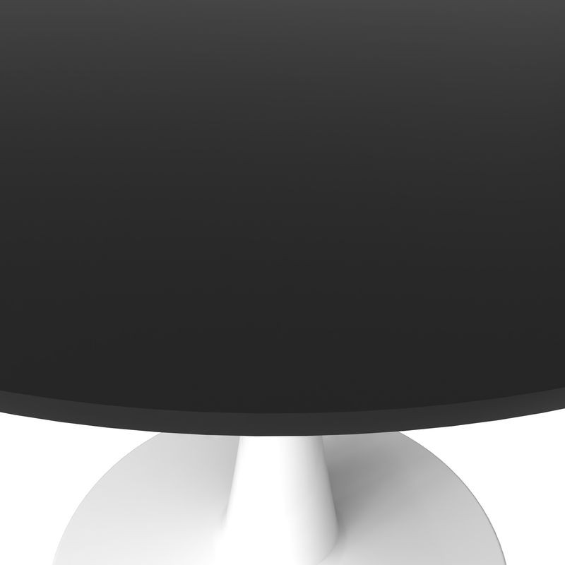 LeisureMod Bristol, 40" Round Dining Table in White Base with Blacktop Closeup.